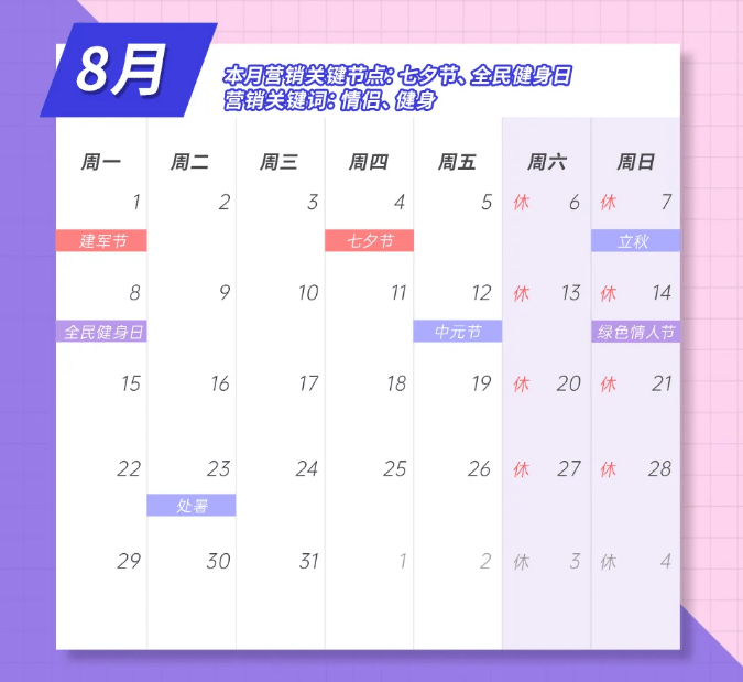 2022年8月 营销日历 关键节点